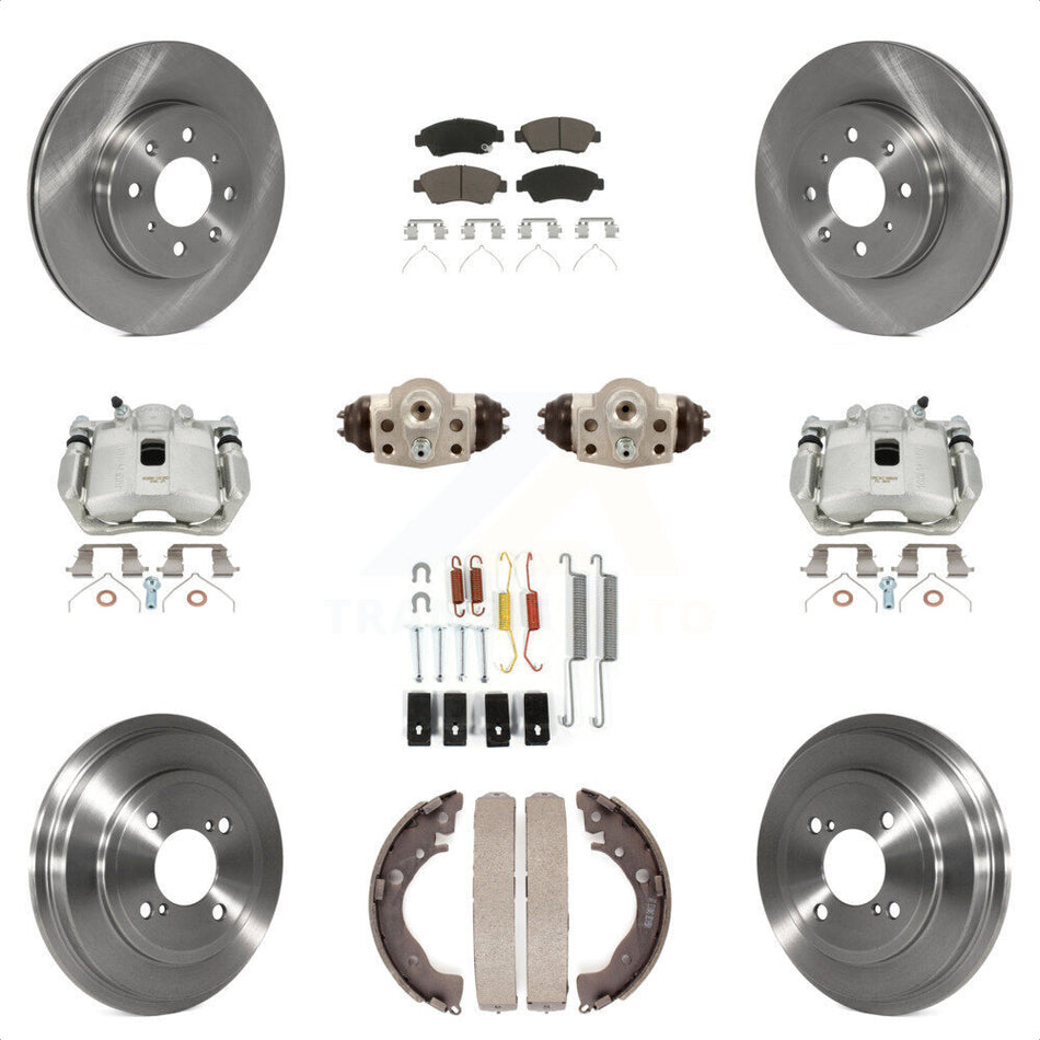 Front Rear Disc Brake Caliper Rotors Drums Ceramic Pads Shoes Wheel Cylinders And Hardware Kit (11Pc) For 2015-2019 Honda Fit KC8-100915C by Transit Auto