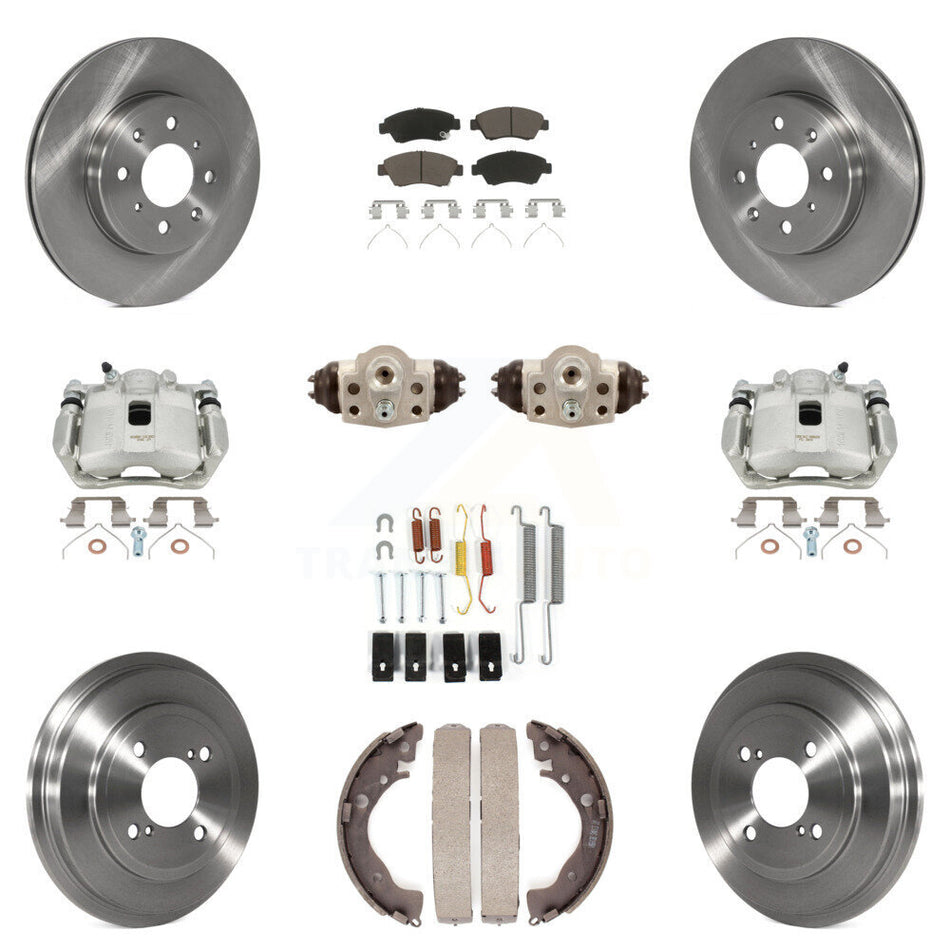 Front Rear Disc Brake Caliper Rotors Drums Ceramic Pads Shoes Wheel Cylinders And Hardware Kit (11Pc) For 2015-2019 Honda Fit KC8-100915C