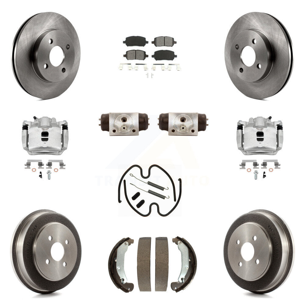 Front Rear Disc Brake Caliper Rotors Drum Semi-Metallic Pad Shoe Cylinder Kit (11Pc) For KC8-100915S
