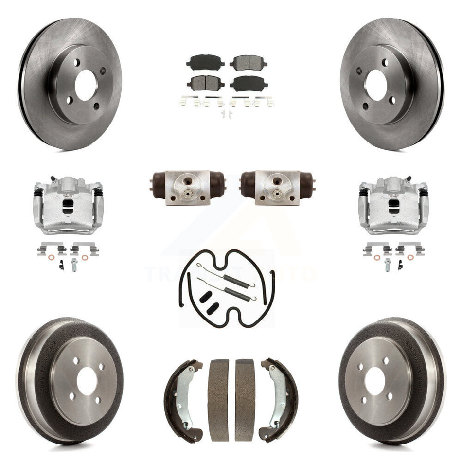 Front Rear Disc Brake Caliper Rotors Drum Semi-Metallic Pad Shoe Cylinder Kit (11Pc) For KC8-100915S