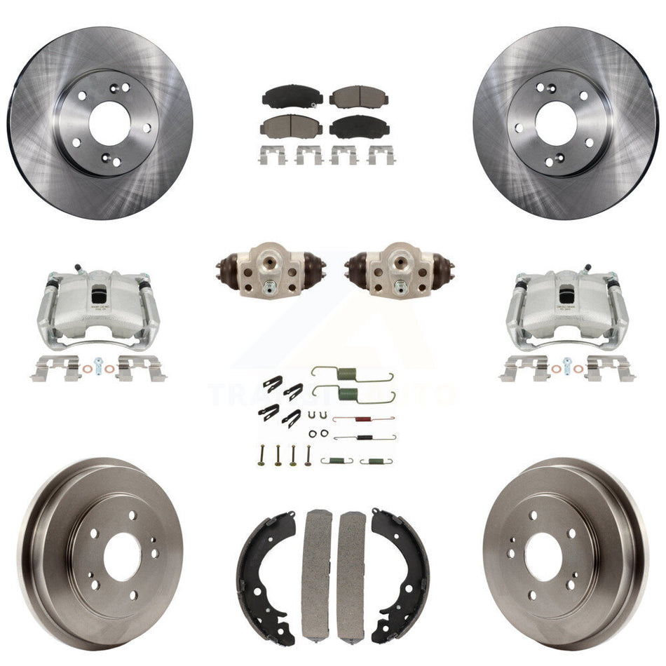 Front Rear Disc Brake Caliper Rotors Drums Ceramic Pads Shoes Wheel Cylinders And Hardware Kit (11Pc) For Honda Civic GX with 1.8L KC8-100916C