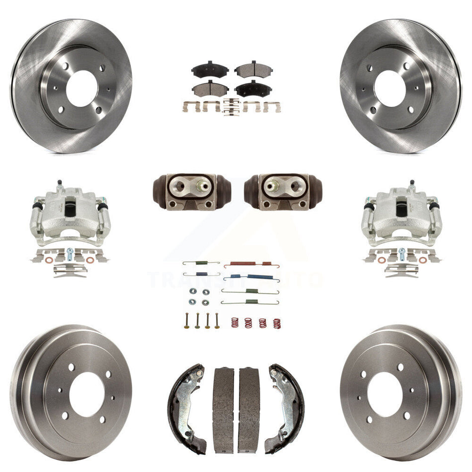Front Rear Disc Brake Caliper Rotors Drums Semi-Metallic Pads Shoes Wheel Cylinders And Hardware Kit (11Pc) For Hyundai Elantra Drum rear brakes KC8-100916P