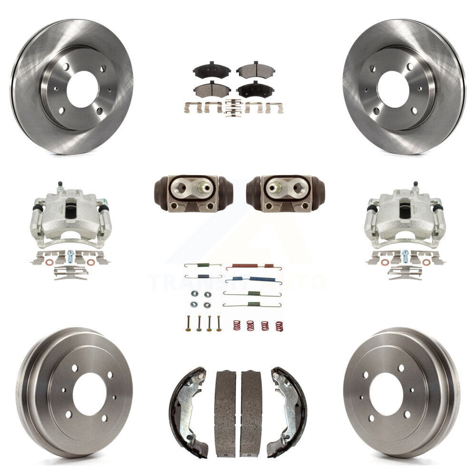 Front Rear Disc Brake Caliper Rotors Drums Semi-Metallic Pads Shoes Wheel Cylinders And Hardware Kit (11Pc) For Hyundai Elantra Drum rear brakes KC8-100916P