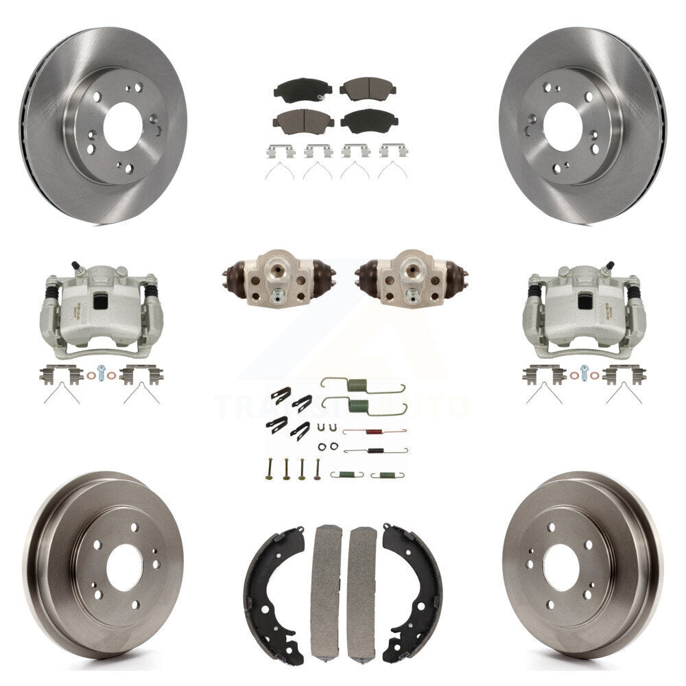 Front Rear Brake Caliper Rotors Drum Ceramic Pad Shoe Cylinder & Hardware Kit (11Pc) For KC8-100917C