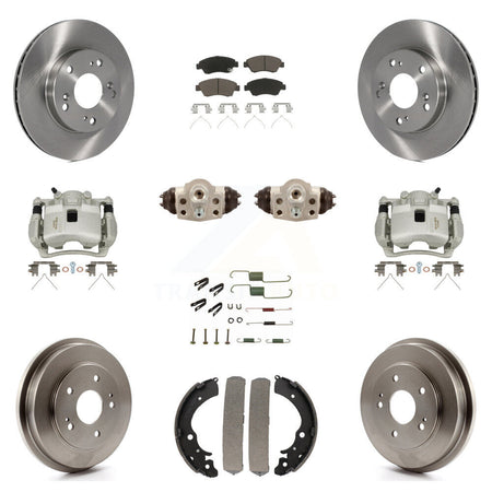 Front Rear Brake Caliper Rotors Drum Ceramic Pad Shoe Cylinder & Hardware Kit (11Pc) For KC8-100917C