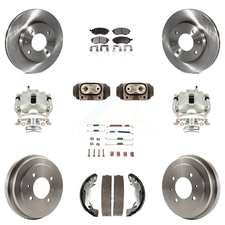 Front Rear Disc Brake Caliper Rotors Drums Semi-Metallic Pads Shoes Wheel Cylinders And Hardware Kit (11Pc) For 2002 Hyundai Elantra Drum rear brakes To 10 31 01 KC8-100917P
