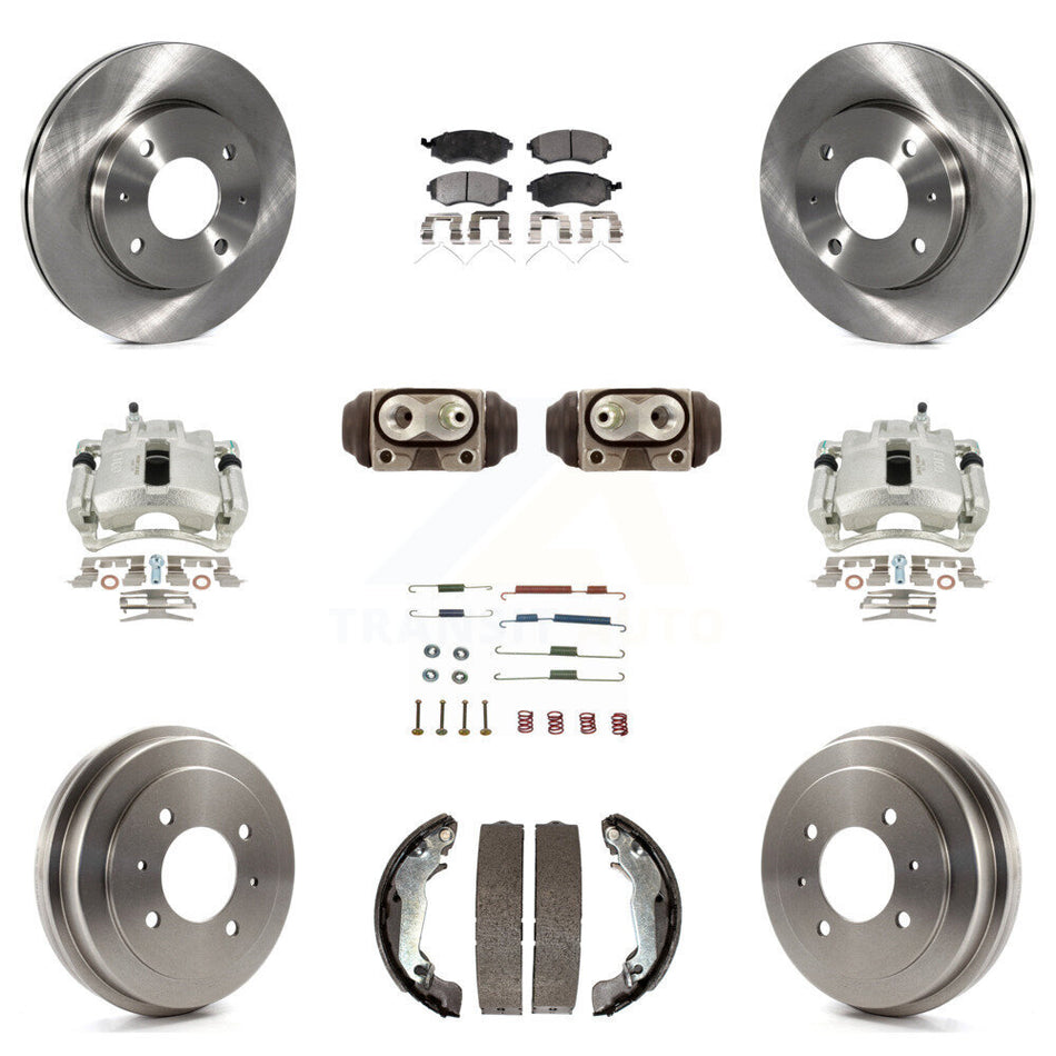 Front Rear Disc Brake Caliper Rotors Drums Semi-Metallic Pads Shoes Wheel Cylinders And Hardware Kit (11Pc) For 2002 Hyundai Elantra Drum rear brakes To 10 31 01 KC8-100917P