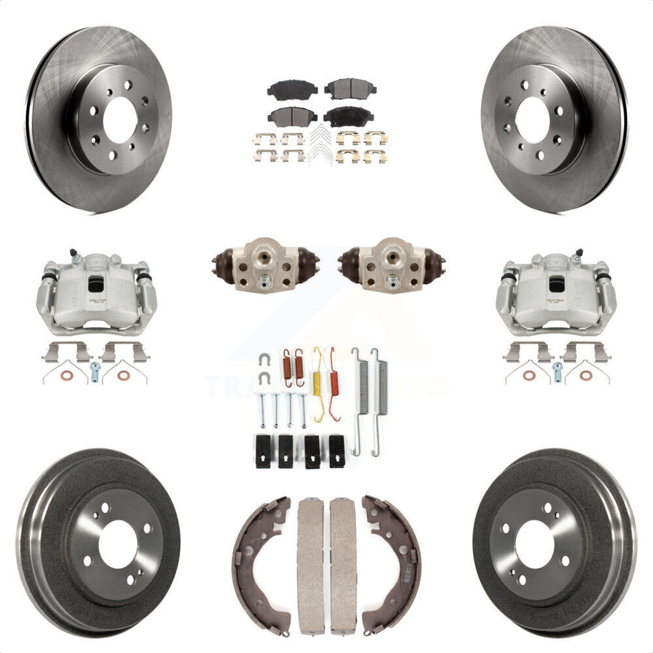 Front Rear Disc Brake Caliper Rotors Drums Ceramic Pads Shoes Wheel Cylinders And Hardware Kit (11Pc) For Honda Fit KC8-100917T by Transit Auto