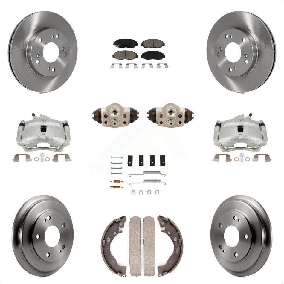 Front Rear Disc Brake Caliper Rotors Drums Ceramic Pads Shoes Wheel Cylinders And Hardware Kit (11Pc) For Honda Civic KC8-100918C by Transit Auto