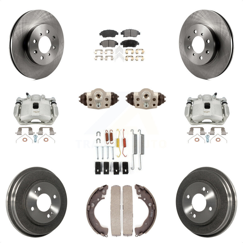 Front Rear Disc Brake Caliper Rotors Drums Semi-Metallic Pads Shoes Wheel Cylinders And Hardware Kit (11Pc) For Honda Fit KC8-100918P by Transit Auto