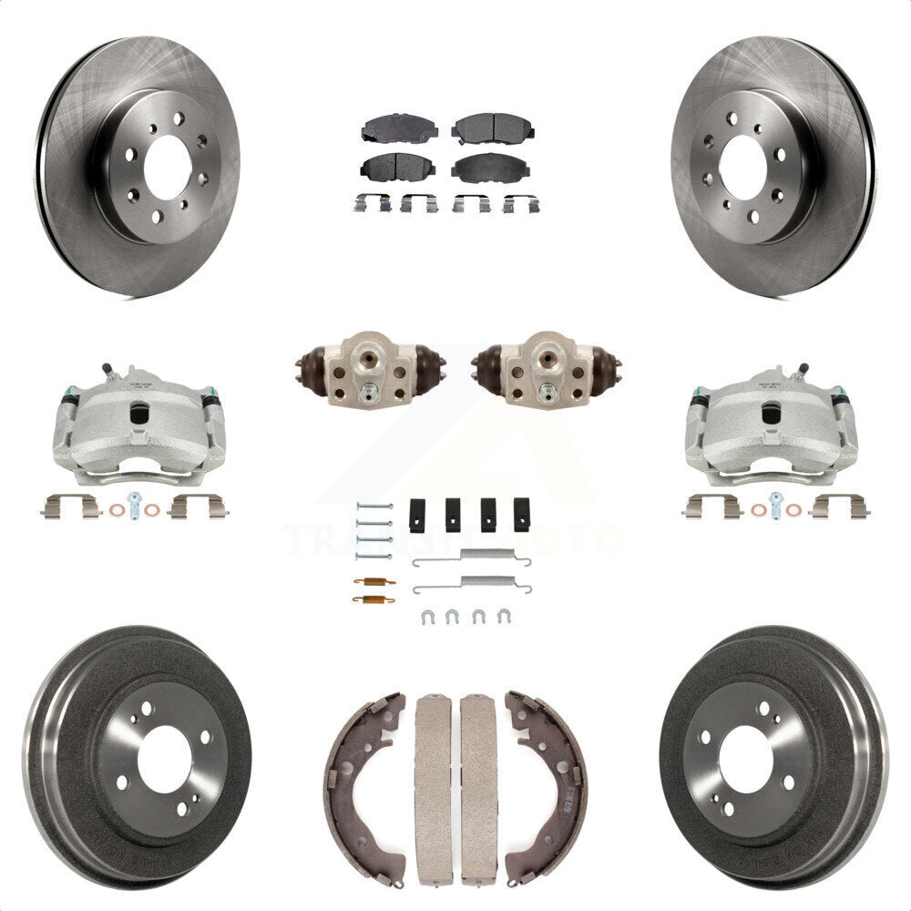 Front Rear Disc Brake Caliper Rotors Drums Ceramic Pads Shoes Wheel Cylinders And Hardware Kit (11Pc) For Honda Insight KC8-100918T by Transit Auto