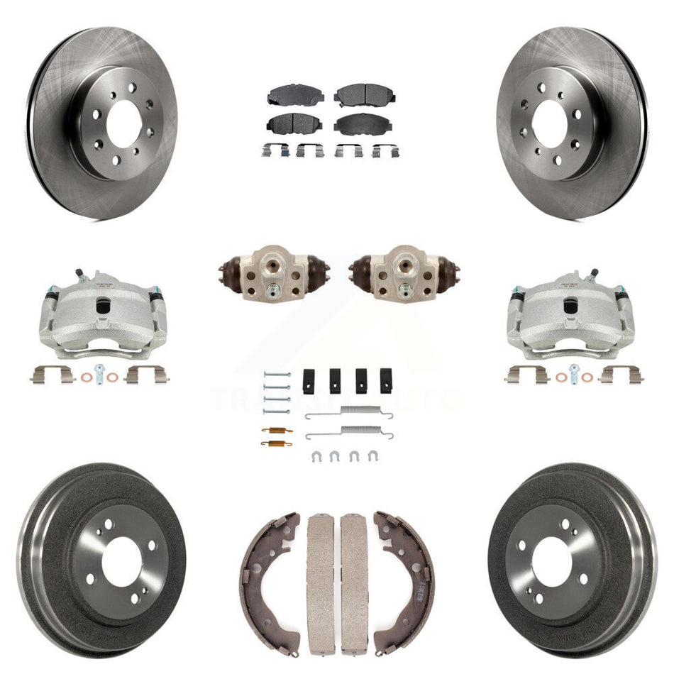 Front Rear Disc Brake Caliper Rotors Drums Ceramic Pads Shoes Wheel Cylinders And Hardware Kit (11Pc) For Honda Insight KC8-100918T