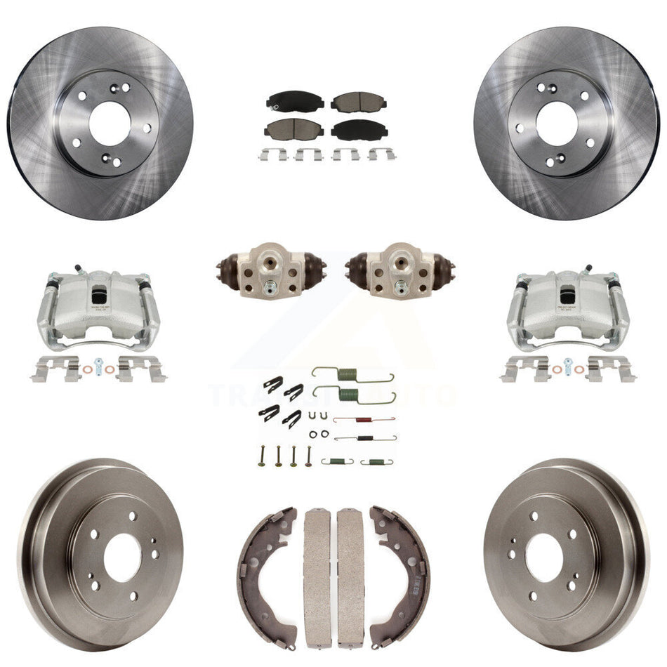 Front Rear Disc Brake Caliper Rotors Drums Ceramic Pads Shoes Wheel Cylinders And Hardware Kit (11Pc) For 2011 Honda Civic GX with 1.8L KC8-100919C