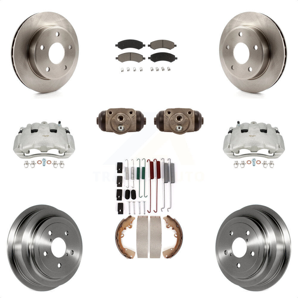 Front Rear Disc Brake Caliper Rotors Drums Ceramic Pads Shoes Wheel Cylinders And Hardware Kit (11Pc) For Dodge Dakota Mitsubishi Raider KC8-100920C by Transit Auto