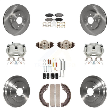 Front Rear Disc Brake Caliper Rotors Drums Ceramic Pads Shoes Wheel Cylinders And Hardware Kit (11Pc) For 2015-2019 Honda Fit KC8-100920T by Transit Auto