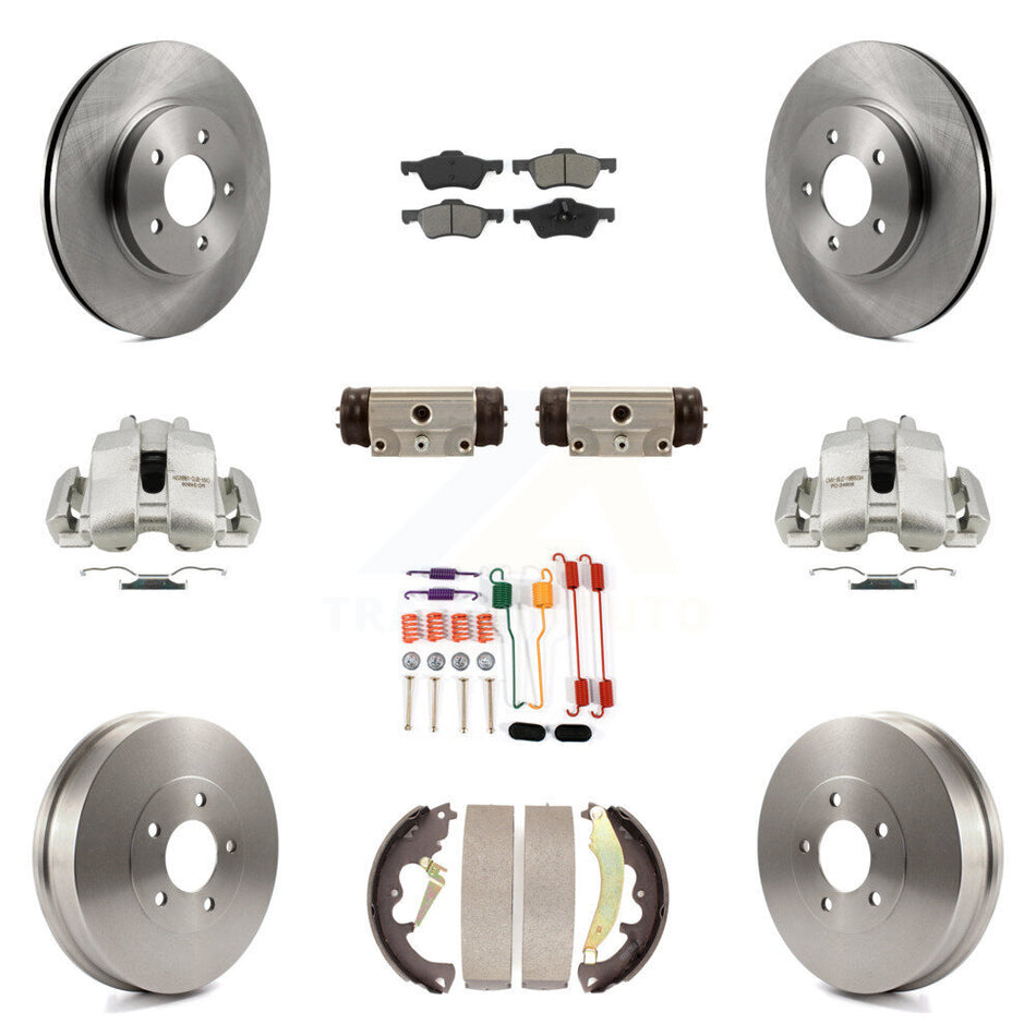 Front Rear Disc Brake Caliper Rotors Drums Semi-Metallic Pads Shoes Wheel Cylinders And Hardware Kit (11Pc) For Ford Escape Mercury Mariner KC8-100921S