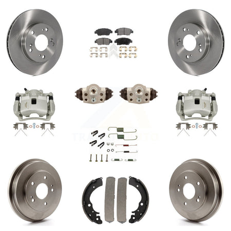 Front Rear Brake Caliper Rotors Drum Ceramic Pad Shoe Cylinder & Hardware Kit (11Pc) For KC8-100921T