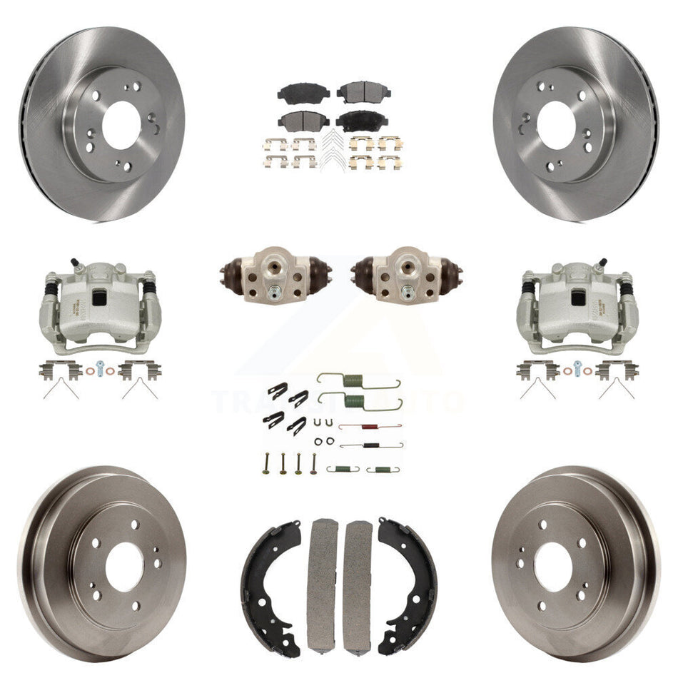 Front Rear Brake Caliper Rotors Drum Ceramic Pad Shoe Cylinder & Hardware Kit (11Pc) For KC8-100921T