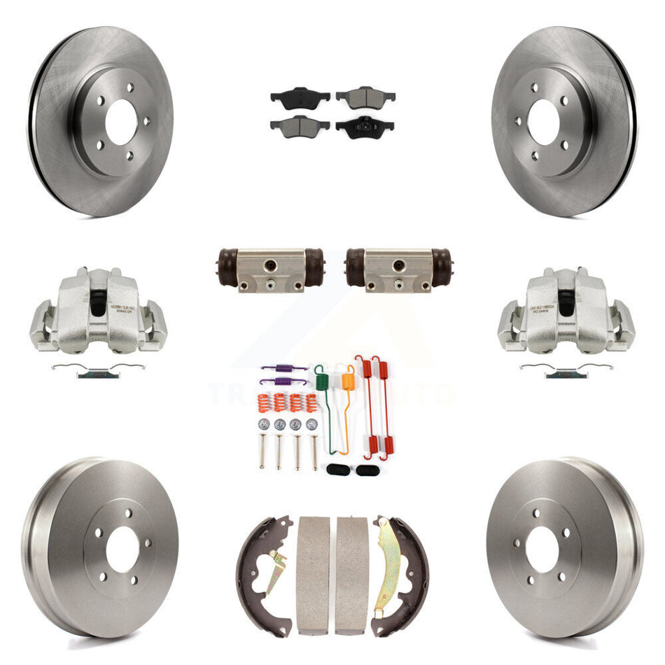 Front Rear Disc Brake Caliper Rotors Drums Semi-Metallic Pads Shoes Wheel Cylinders And Hardware Kit (11Pc) For Ford Escape Mercury Mariner Mazda Tribute KC8-100922S