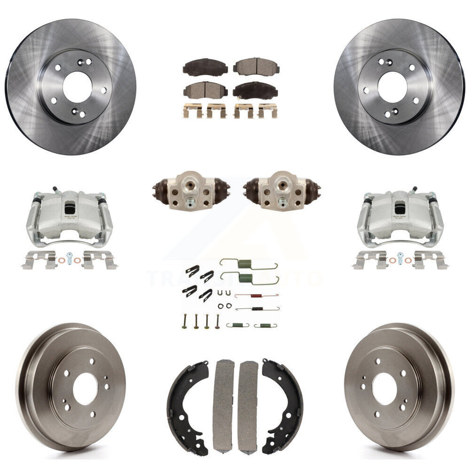 Front Rear Disc Brake Caliper Rotors Drums Ceramic Pads Shoes Wheel Cylinders And Hardware Kit (11Pc) For Honda Civic GX with 1.8L KC8-100922T