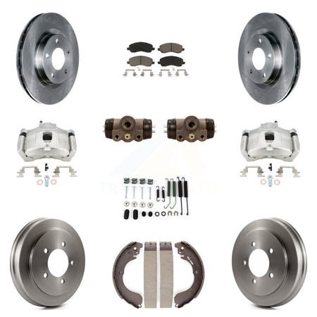 Front Rear Brake Caliper Rotors Drum Ceramic Pad Shoe Cylinder & Hardware Kit (11Pc) For KC8-100923C