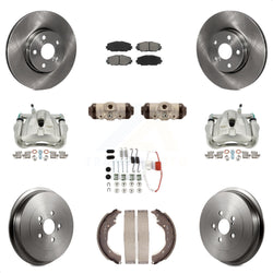 Front Rear Disc Brake Caliper Rotors Drums Semi-Metallic Pads Shoes Wheel Cylinders And Hardware Kit (11Pc) For 2009-2013 Toyota Corolla KC8-100923S