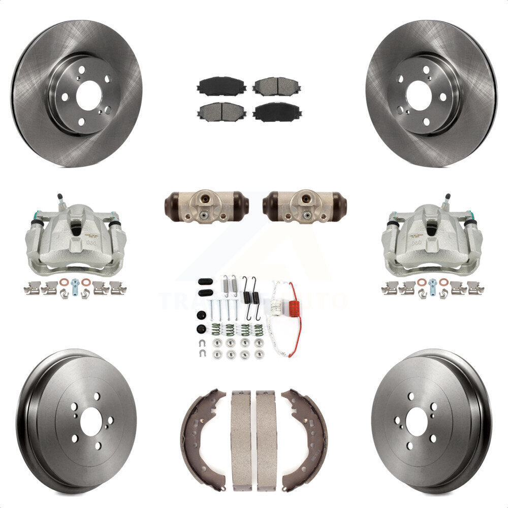 Front Rear Disc Brake Caliper Rotors Drums Semi-Metallic Pads Shoes Wheel Cylinders And Hardware Kit (11Pc) For 2009-2013 Toyota Corolla KC8-100923S by Transit Auto