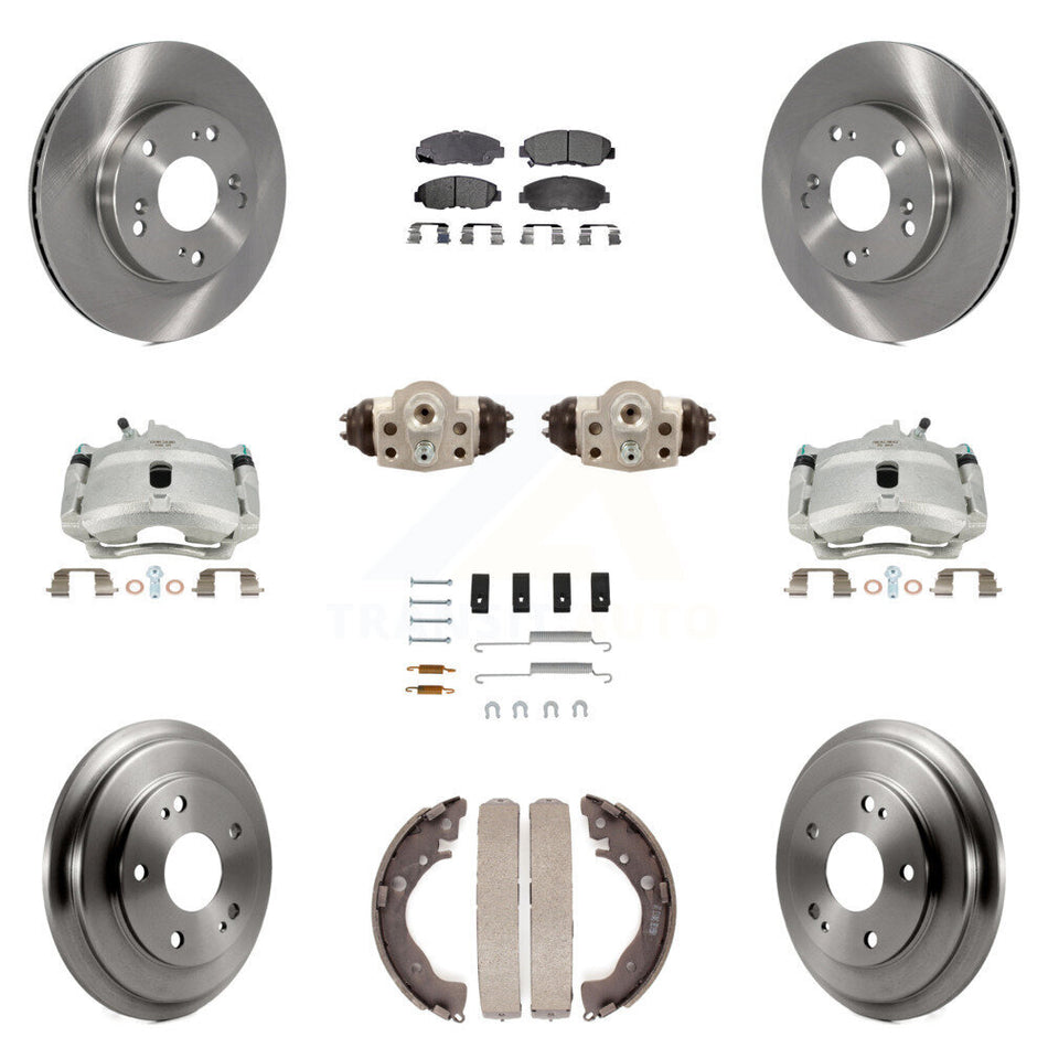 Front Rear Disc Brake Caliper Rotors Drums Ceramic Pads Shoes Wheel Cylinders And Hardware Kit (11Pc) For Honda Civic KC8-100923T