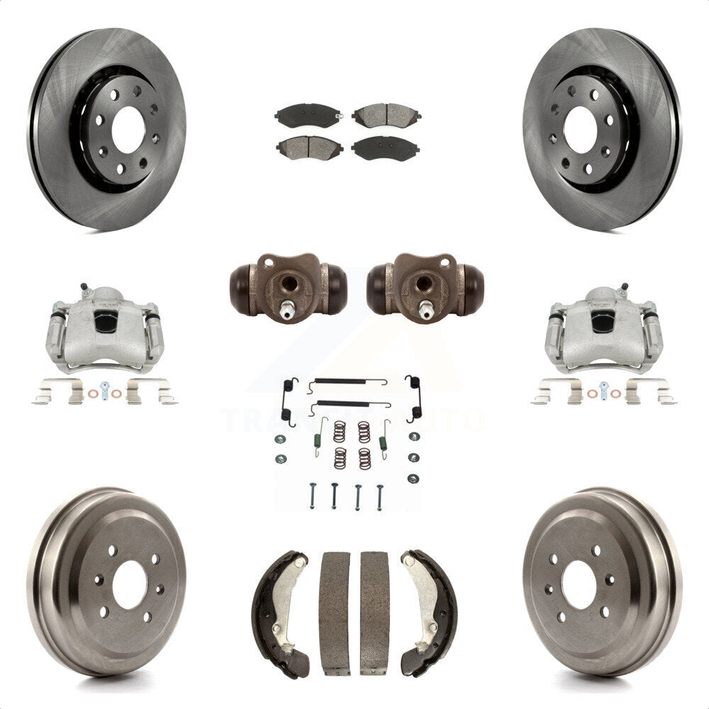 Front Rear Disc Brake Caliper Rotors Drums Semi-Metallic Pads Shoes Wheel Cylinders And Hardware Kit (11Pc) For Chevrolet Aveo Spark Aveo5 Pontiac G3 Suzuki Wave Wave5 Swift+ KC8-100924S by Transit Auto