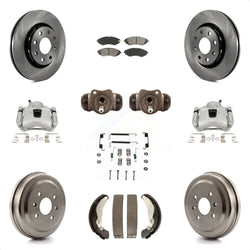 Front Rear Disc Brake Caliper Rotors Drums Semi-Metallic Pads Shoes Wheel Cylinders And Hardware Kit (11Pc) For Chevrolet Aveo Spark Aveo5 Pontiac G3 Suzuki Wave Wave5 Swift+ KC8-100924S