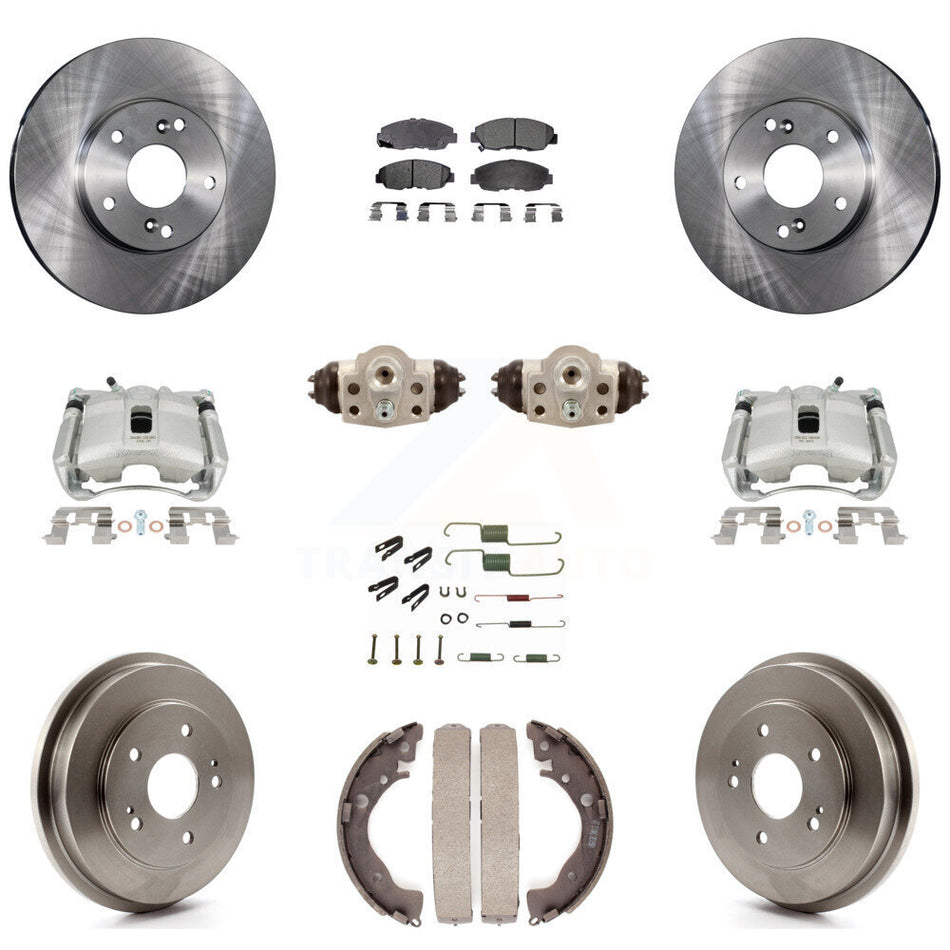 Front Rear Disc Brake Caliper Rotors Drums Ceramic Pads Shoes Wheel Cylinders And Hardware Kit (11Pc) For 2011 Honda Civic GX with 1.8L KC8-100924T