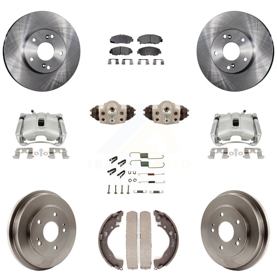 Front Rear Disc Brake Caliper Rotors Drums Ceramic Pads Shoes Wheel Cylinders And Hardware Kit (11Pc) For 2011 Honda Civic GX with 1.8L KC8-100924T