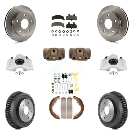 Front Rear Disc Brake Caliper Rotors Drums Ceramic Pads Shoes Wheel Cylinders And Hardware Kit (11Pc) For 1994-1999 Dodge Ram 1500 4WD KC8-100925C by Transit Auto