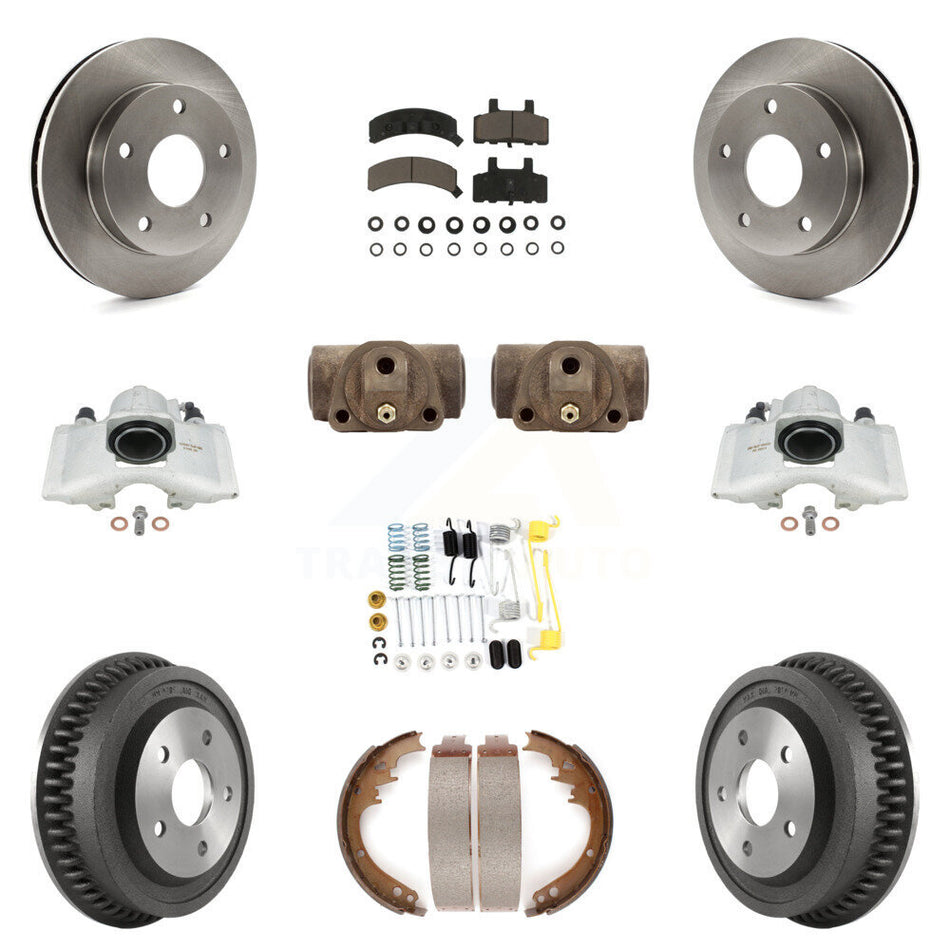 Front Rear Disc Brake Caliper Rotors Drums Ceramic Pads Shoes Wheel Cylinders And Hardware Kit (11Pc) For 1994-1999 Dodge Ram 1500 4WD KC8-100925C