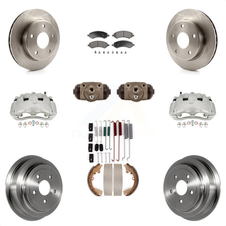 Front Rear Disc Brake Caliper Rotors Drums Ceramic Pads Shoes Wheel Cylinders And Hardware Kit (11Pc) For Dodge Dakota Mitsubishi Raider KC8-100925T by Transit Auto