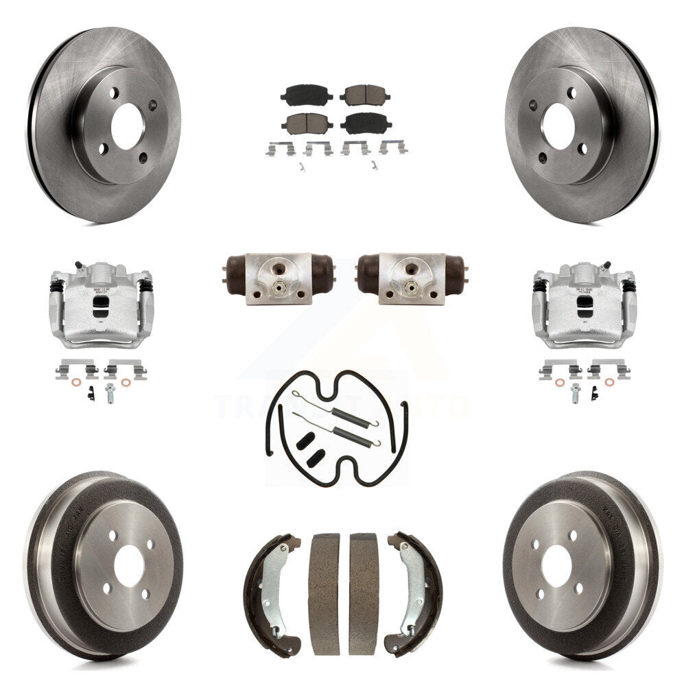 Front Rear Brake Caliper Rotors Drum Ceramic Pad Shoe Cylinder & Hardware Kit (11Pc) For KC8-100926C