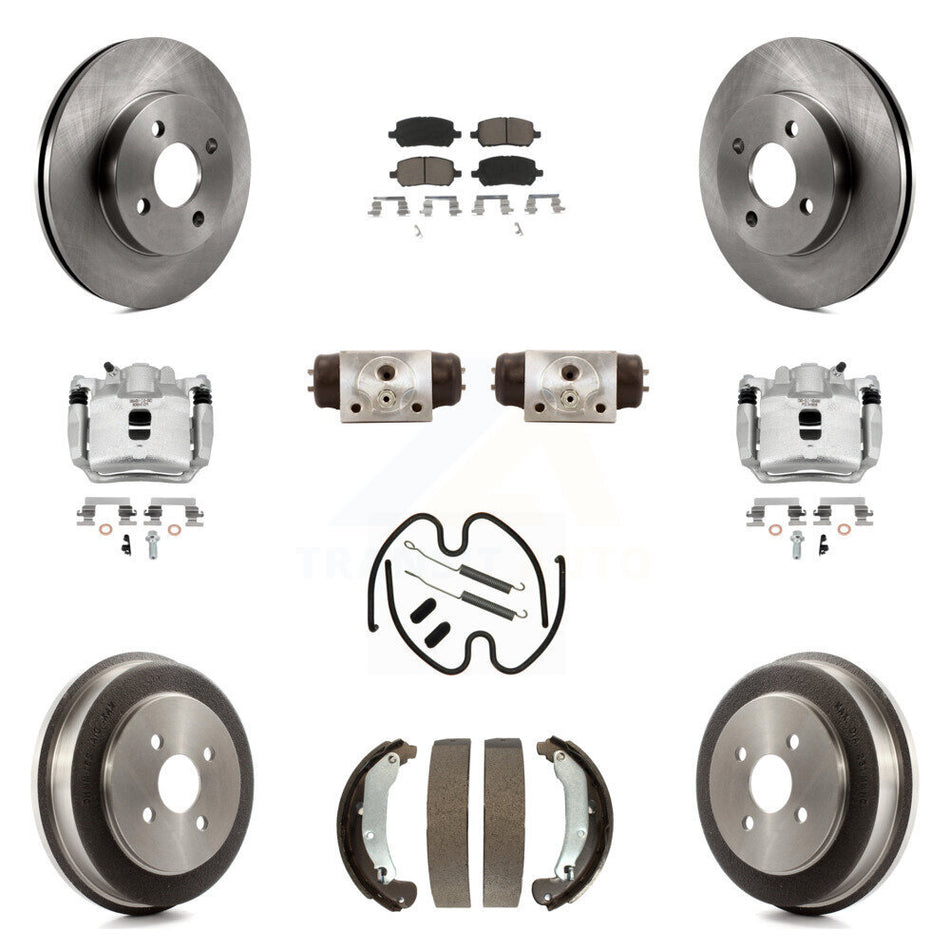 Front Rear Brake Caliper Rotors Drum Ceramic Pad Shoe Cylinder & Hardware Kit (11Pc) For KC8-100926C