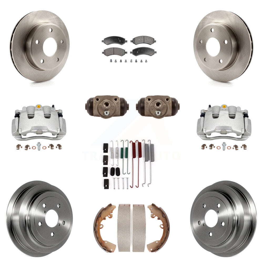 Front Rear Brake Caliper Rotors Drum Ceramic Pad Shoe Cylinder & Hardware Kit (11Pc) For KC8-100926T