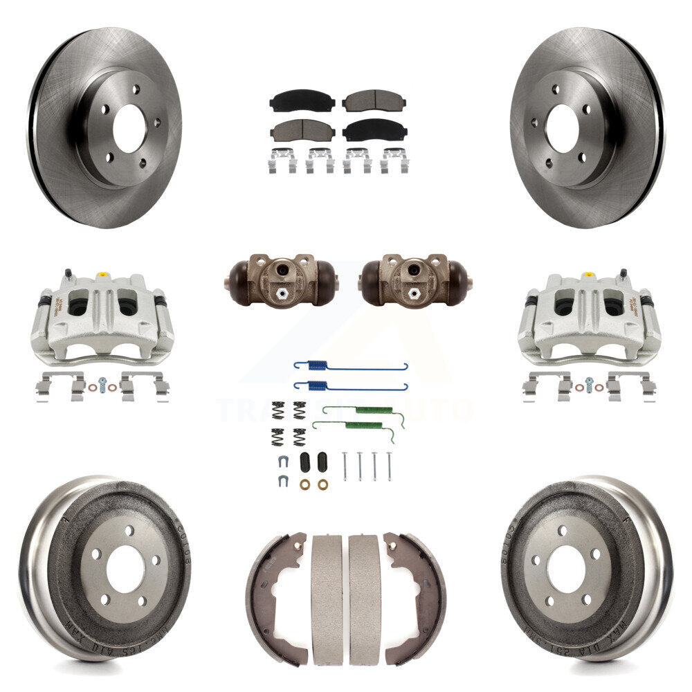 Front Rear Brake Caliper Rotors Drum Ceramic Pad Shoe Cylinder & Hardware Kit (11Pc) For KC8-100928C