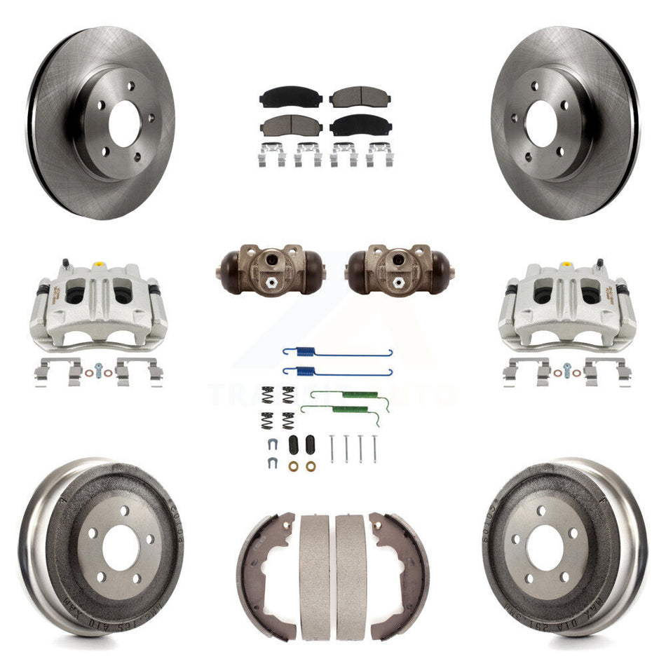 Front Rear Brake Caliper Rotors Drum Ceramic Pad Shoe Cylinder & Hardware Kit (11Pc) For KC8-100928C