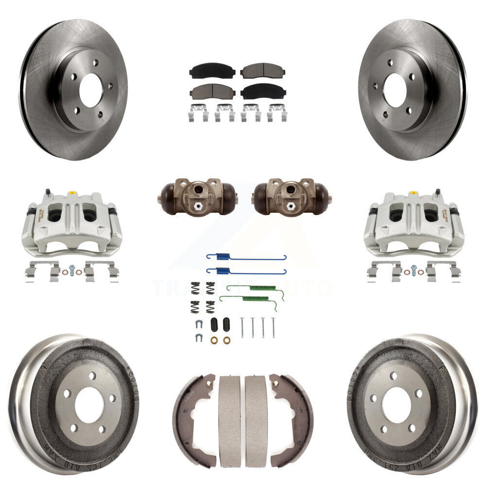 Front Rear Brake Caliper Rotors Drum Ceramic Pad Shoe Cylinder & Hardware Kit (11Pc) For KC8-100928C