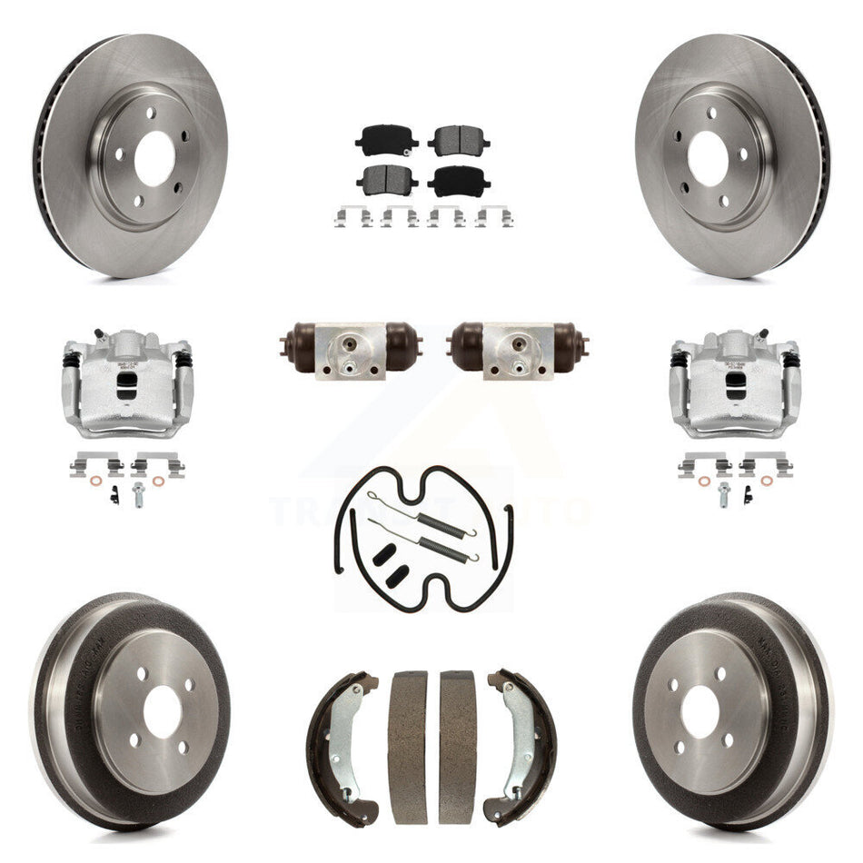 Front Rear Disc Brake Caliper Rotors Drum Semi-Metallic Pad Shoe Cylinder Kit (11Pc) For KC8-100928S