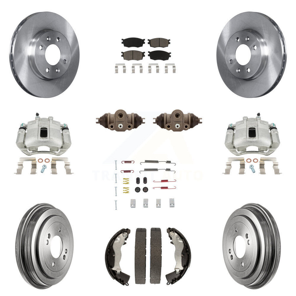 Front Rear Disc Brake Caliper Rotors Drums Ceramic Pads Shoes Wheel Cylinders And Hardware Kit (11Pc) For Hyundai Accent Kia Rio Rio5 KC8-100929C