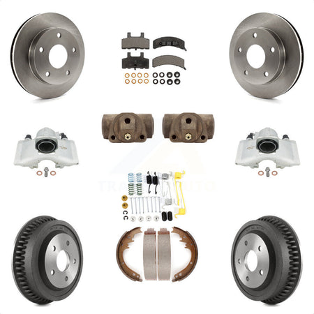 Front Rear Disc Brake Caliper Rotors Drums Semi-Metallic Pads Shoes Wheel Cylinders And Hardware Kit (11Pc) For 1994-1999 Dodge Ram 1500 4WD KC8-100929P by Transit Auto