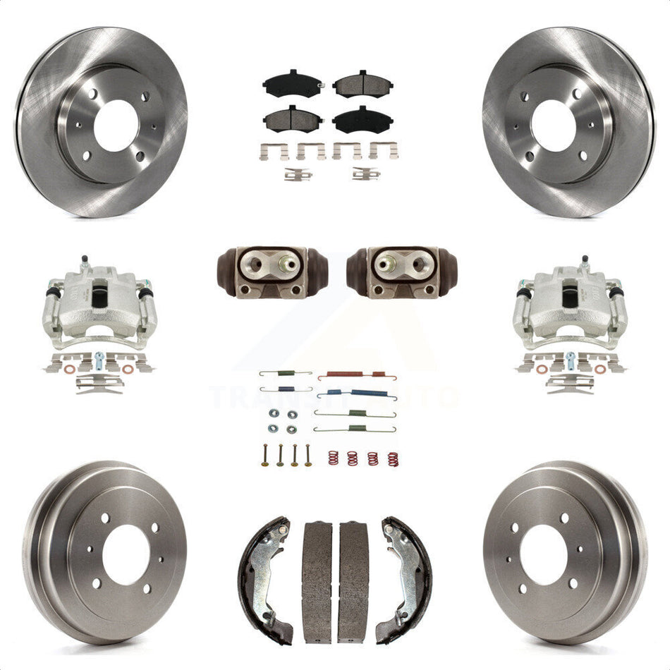 Front Rear Disc Brake Caliper Rotors Drums Semi-Metallic Pads Shoes Wheel Cylinders And Hardware Kit (11Pc) For Hyundai Elantra Drum rear brakes KC8-100929S by Transit Auto