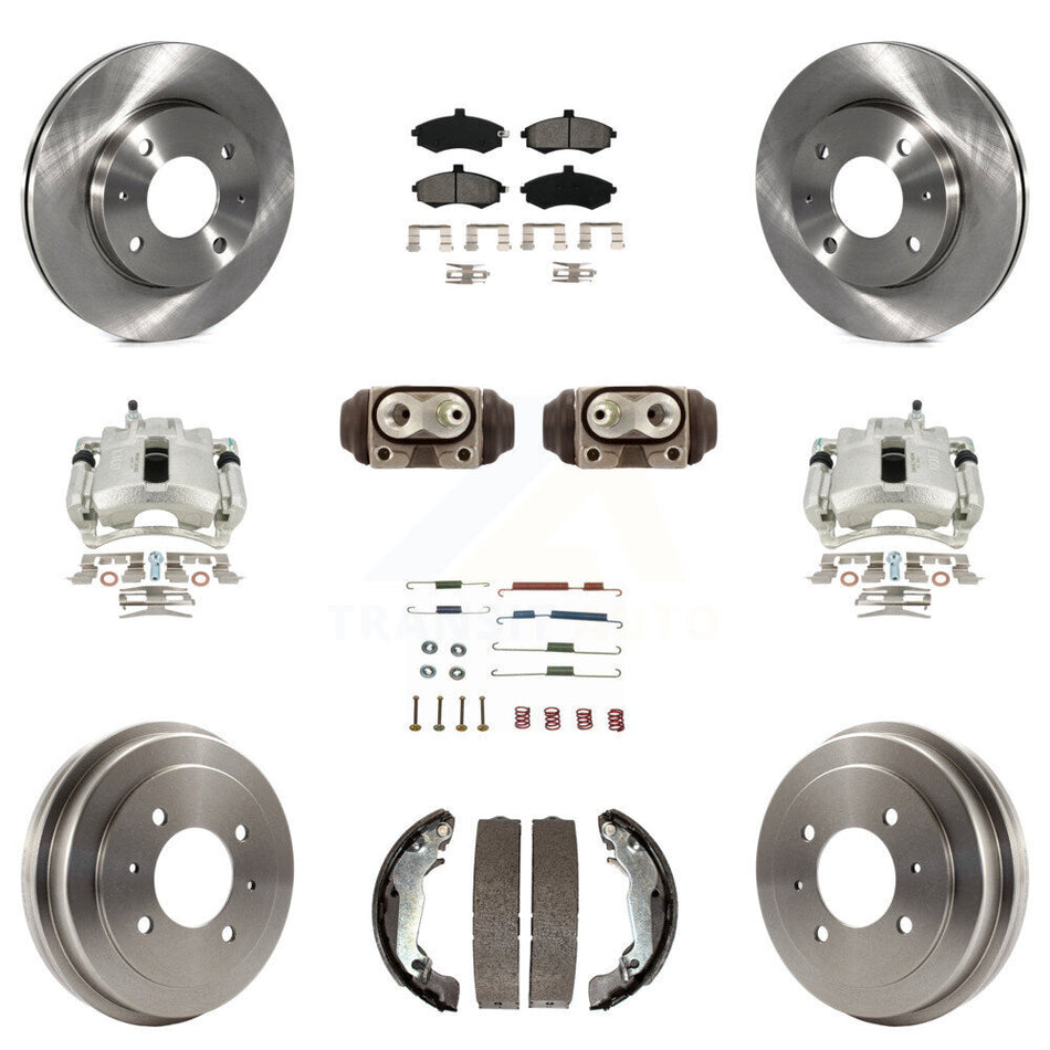 Front Rear Disc Brake Caliper Rotors Drums Semi-Metallic Pads Shoes Wheel Cylinders And Hardware Kit (11Pc) For Hyundai Elantra Drum rear brakes KC8-100929S