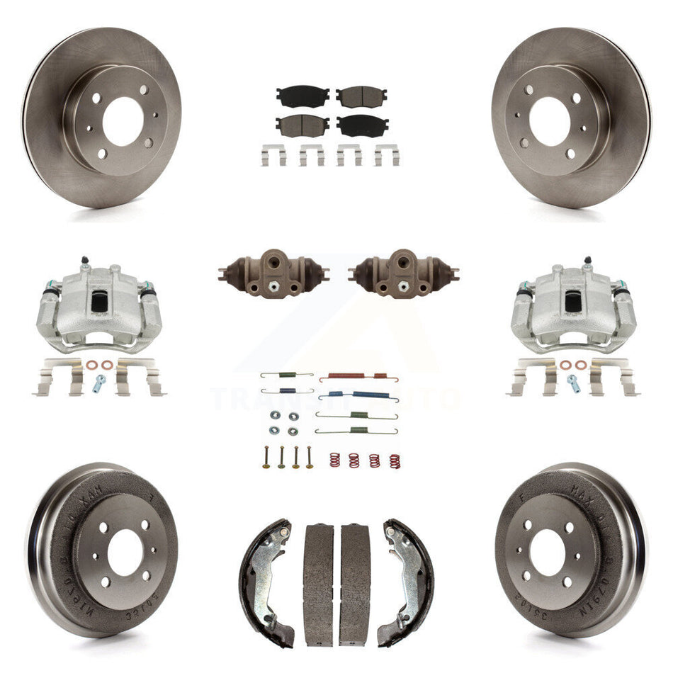 Front Rear Disc Brake Caliper Rotors Drums Ceramic Pads Shoes Wheel Cylinders And Hardware Kit (11Pc) For 2006 Hyundai Accent Hatchback To 09 30 05 KC8-100930C