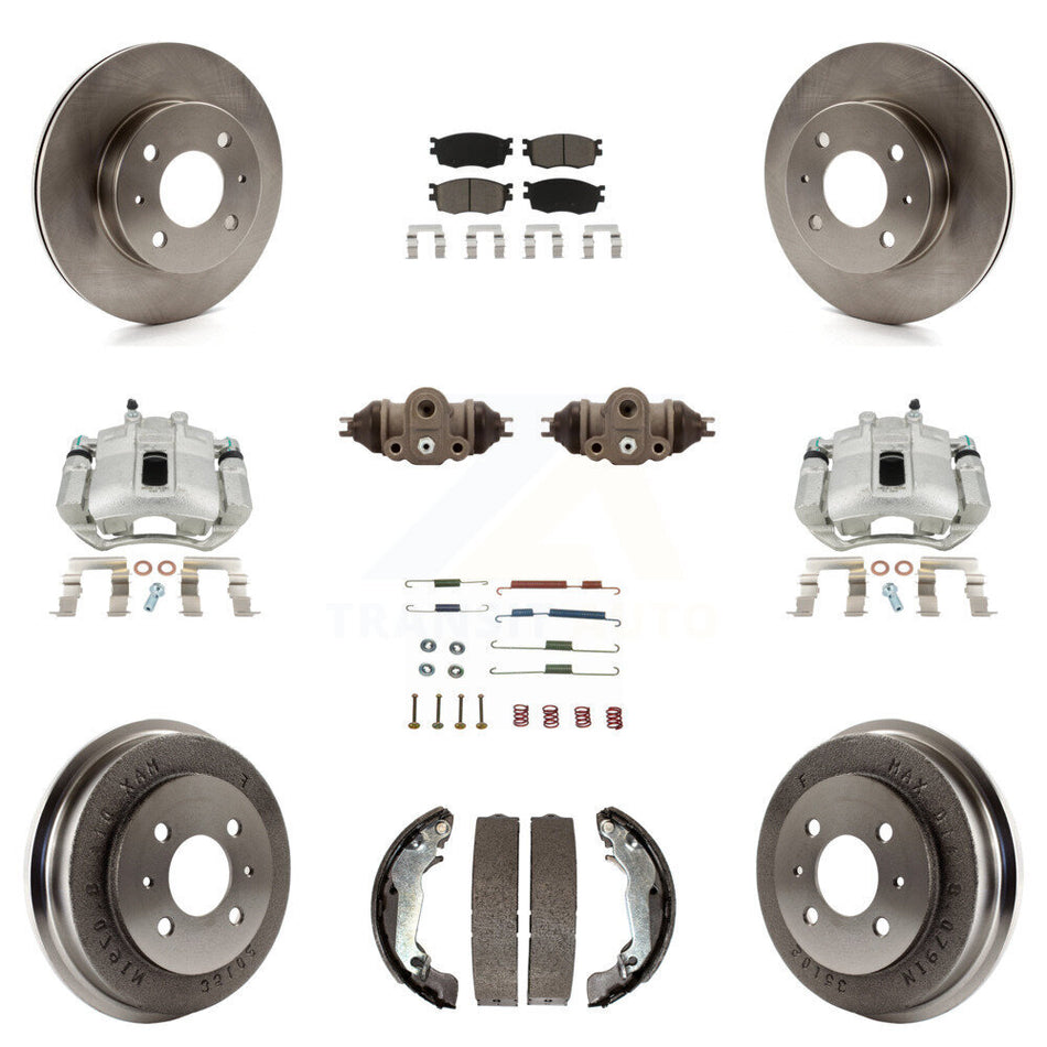 Front Rear Disc Brake Caliper Rotors Drums Ceramic Pads Shoes Wheel Cylinders And Hardware Kit (11Pc) For 2006 Hyundai Accent Hatchback To 09 30 05 KC8-100930C