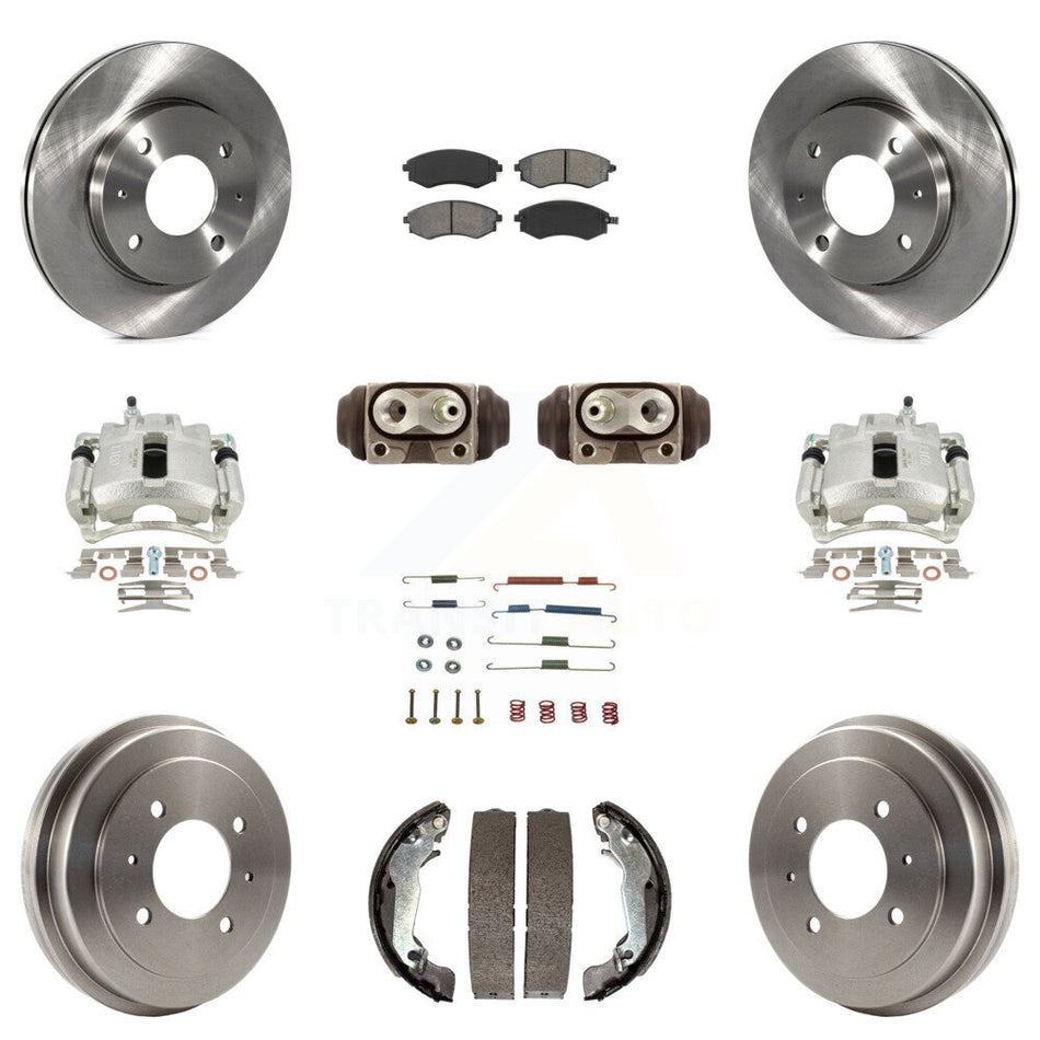 Front Rear Disc Brake Caliper Rotors Drums Semi-Metallic Pads Shoes Wheel Cylinders And Hardware Kit (11Pc) For 2002 Hyundai Elantra Drum rear brakes To 10 31 01 KC8-100930S
