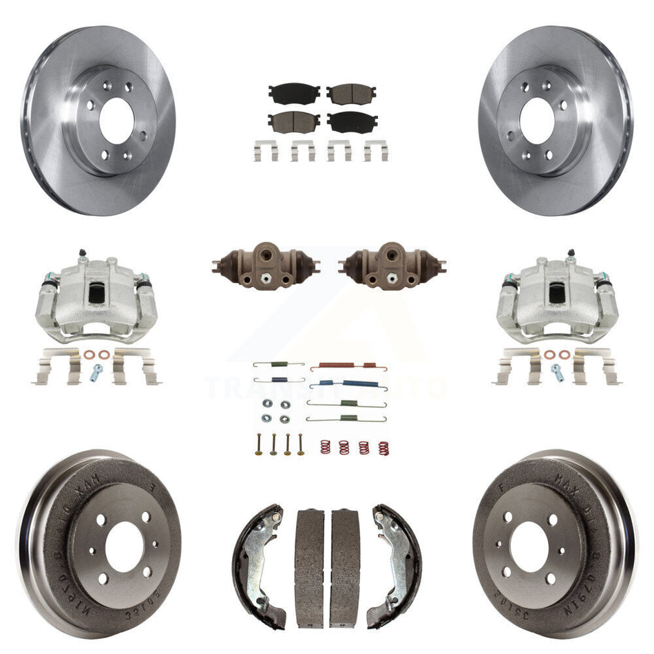 Front Rear Disc Brake Caliper Rotors Drums Ceramic Pads Shoes Wheel Cylinders And Hardware Kit (11Pc) For 2006 Hyundai Accent Sedan To 09 30 05 KC8-100931C